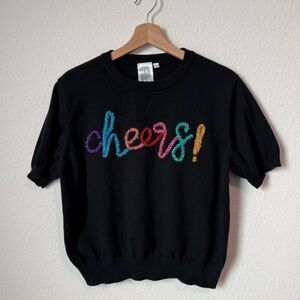 QOS Black 'Cheers!' Graphic Sweater